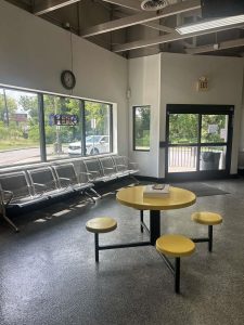Sitting area in laundromat